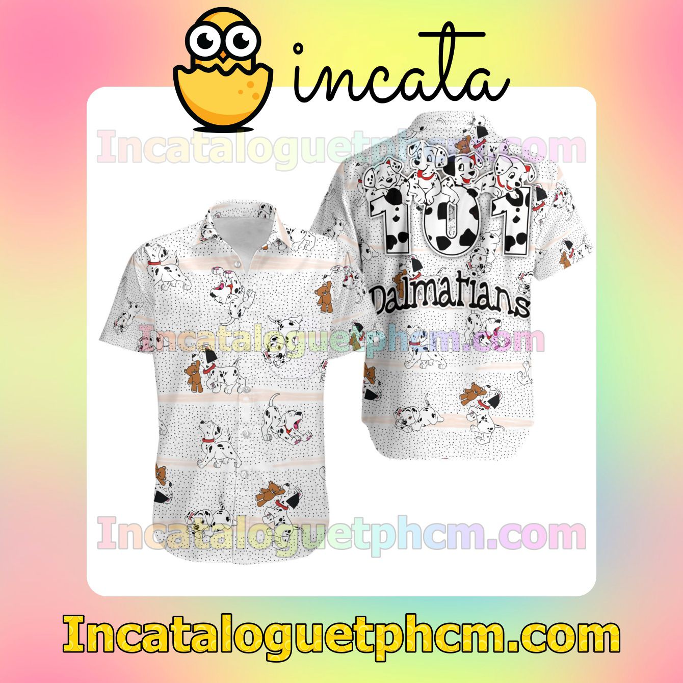 101 Dalmatians Black White Polka Dot Disney Beach Shirt