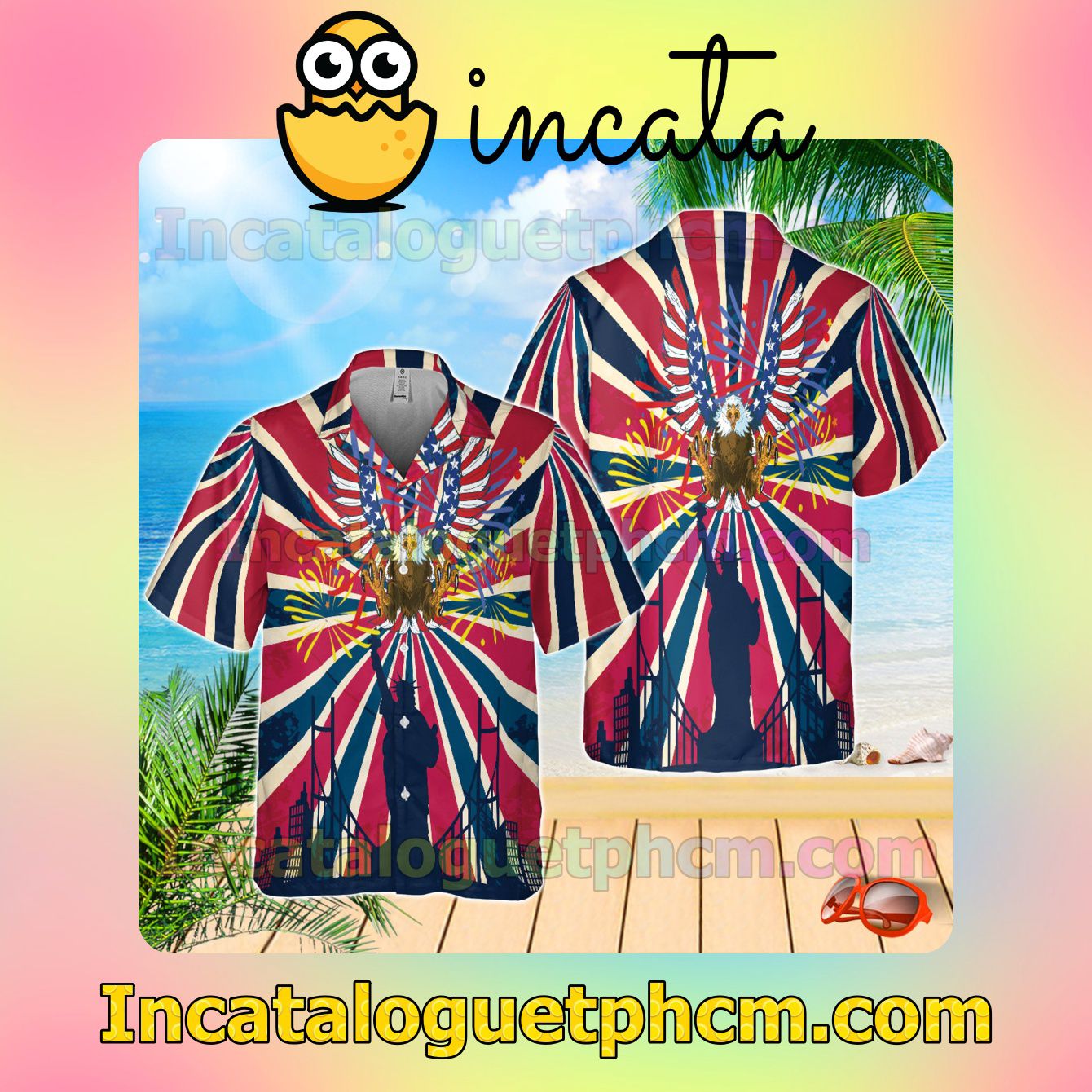 American Flag Style Beach Shirt
