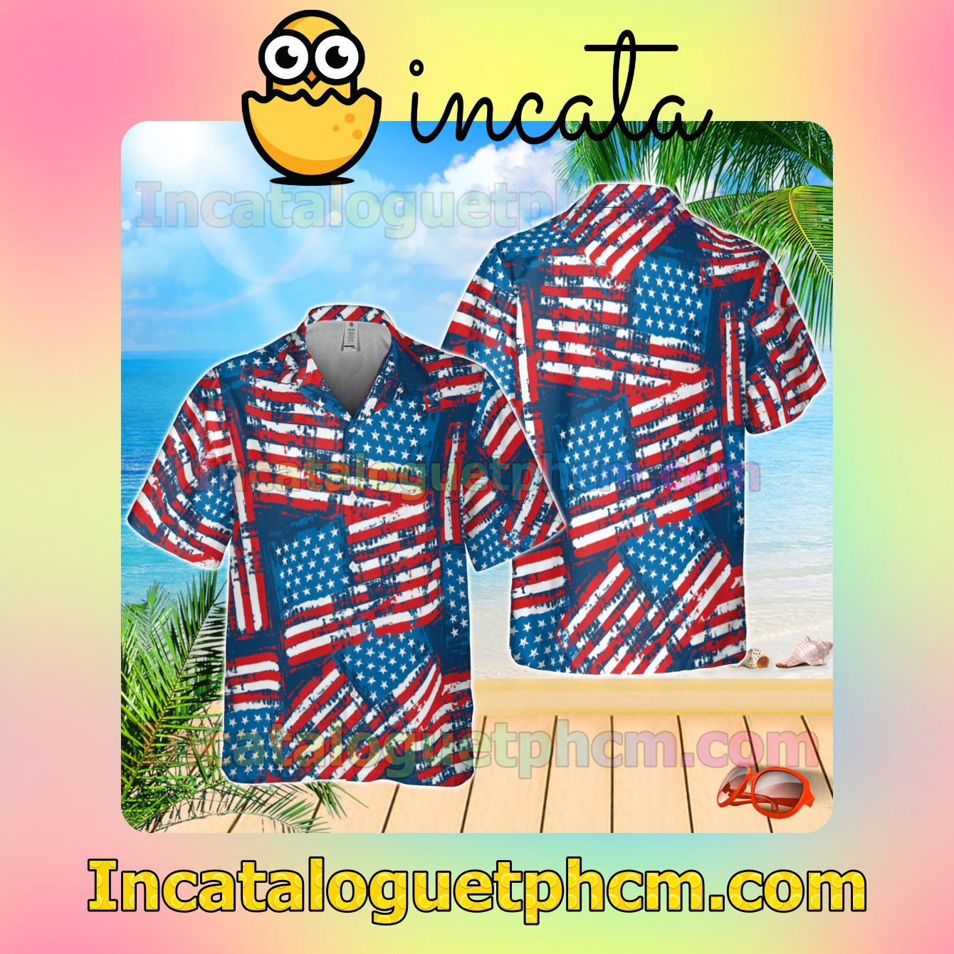 American Flag Summer Shirt Beach Shirt