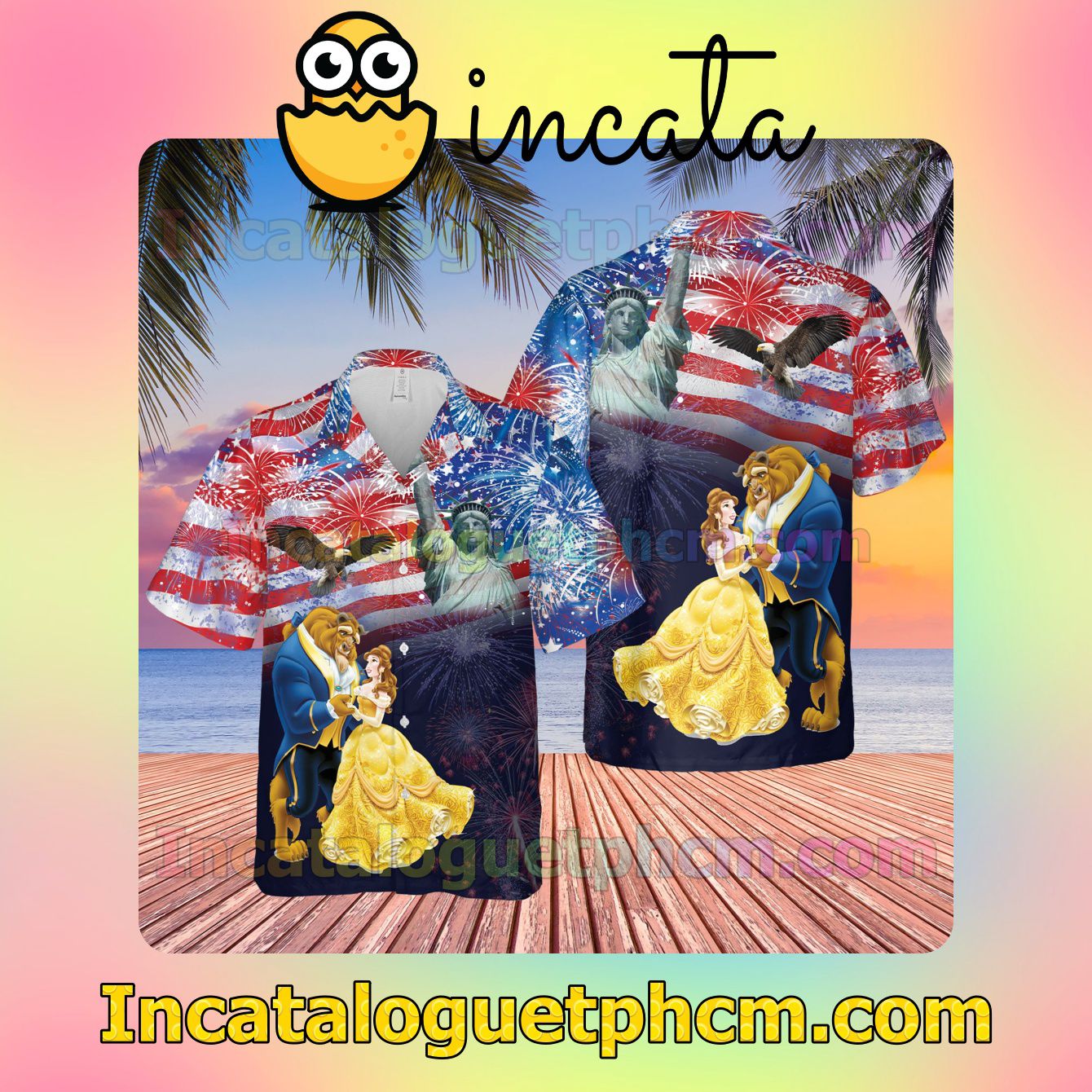 Beauty And The Beast 4th July American Flag Patriot Day Beach Shirt