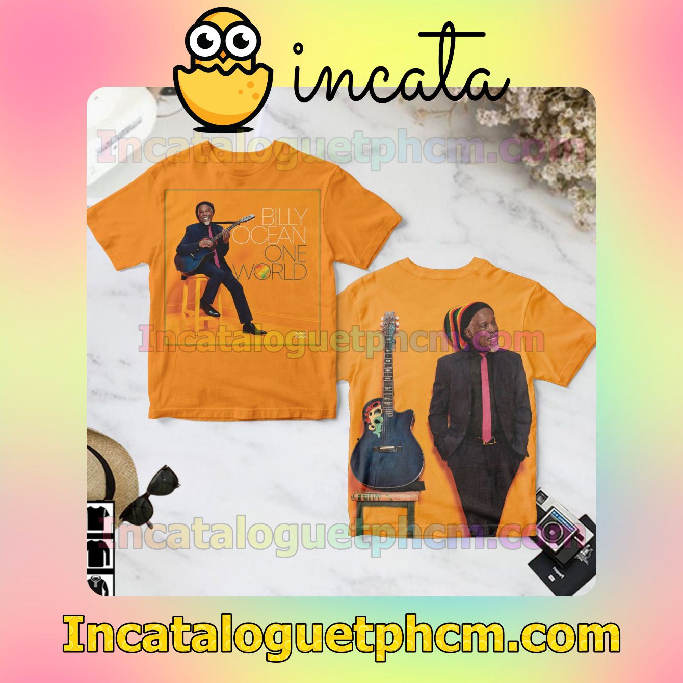 Billy Ocean One World Album Cover Orange Gift Shirt