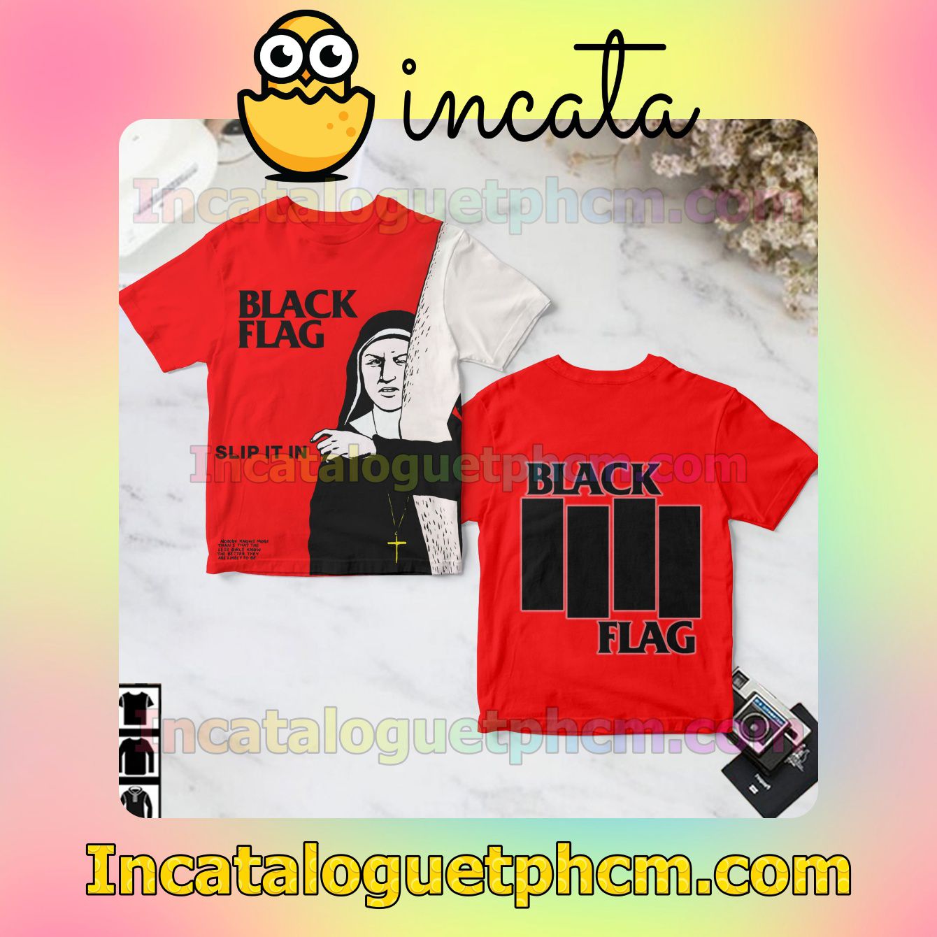 Black Flag Slip It In Album Cover Red Gift Shirt