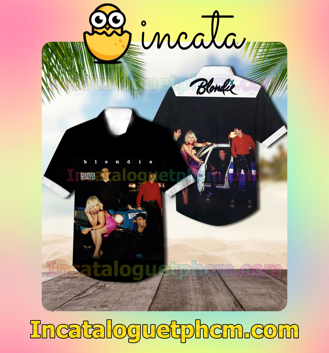 Blondie Plastic Letters Album Cover Black Summer Hawaii Shirt