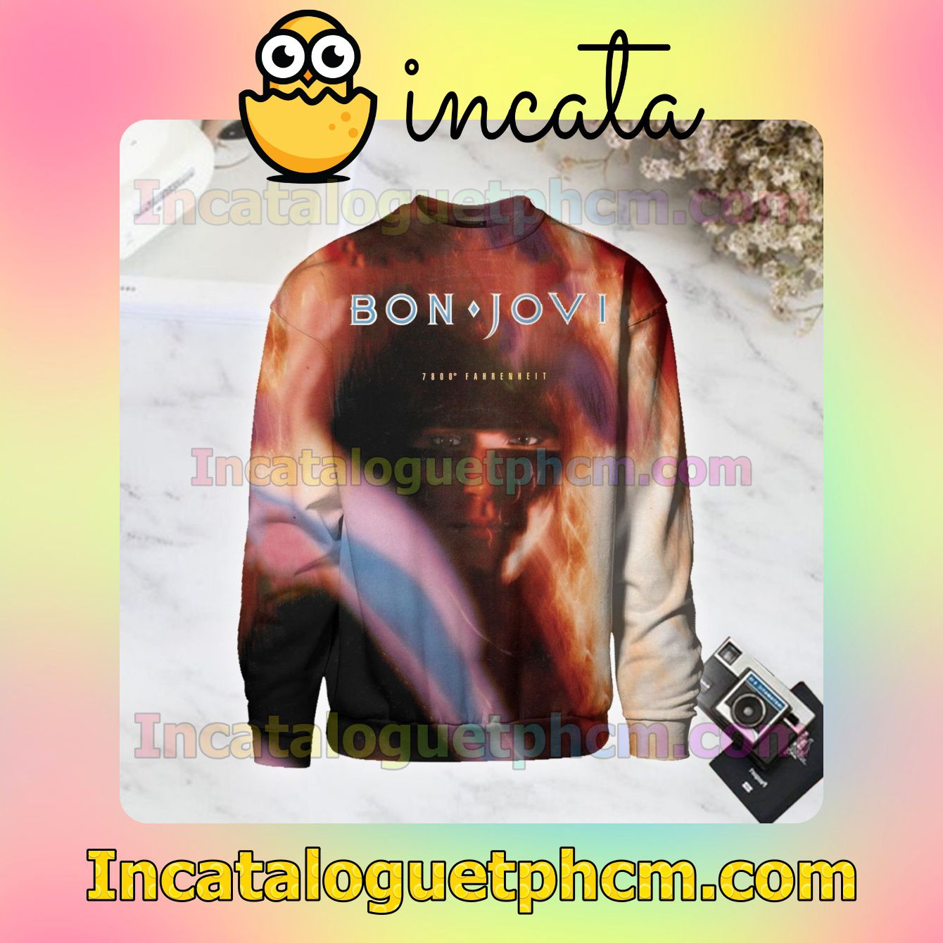 Bon Jovi 7800 Degrees Fahrenheit Album Cover Long Sleeve Shirts For Men