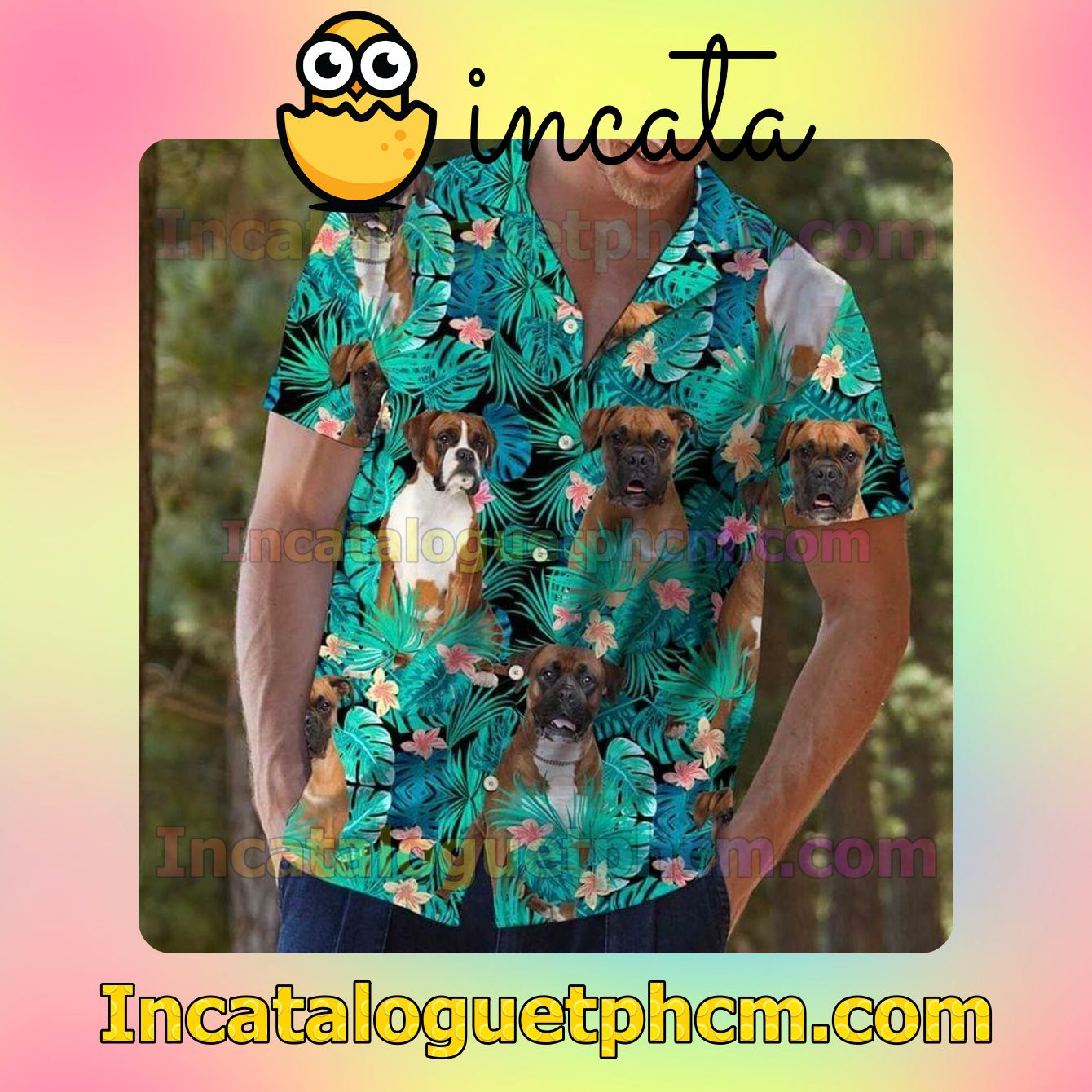 Boxer Dog Tropical Pattern Vacation Shirt