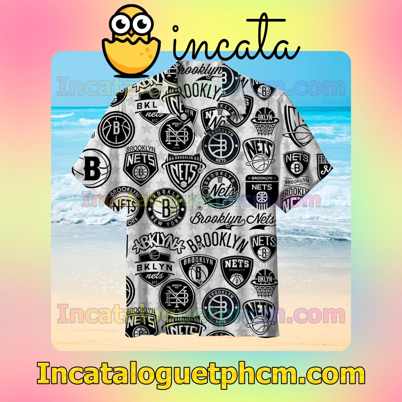 Brooklyn Nets Logo Collection White Vacation Shirt