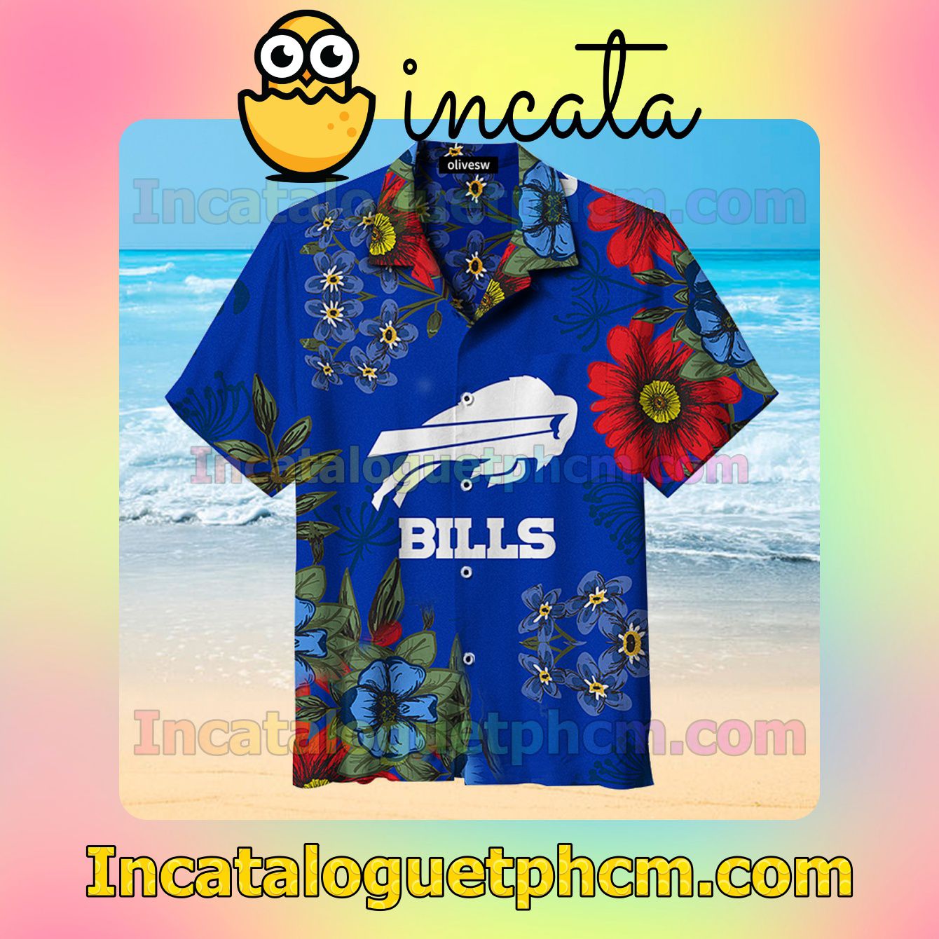 Buffalo Bills Football Big Logo Retro Flowers Style Vacation Shirt