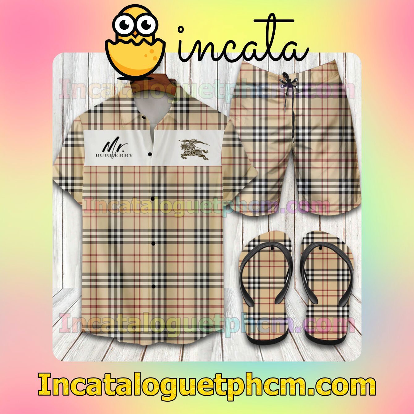 Only For Fan Burberry Limited 2022 Horizontal And Vertical Stripes Aloha Shirt And Shorts
