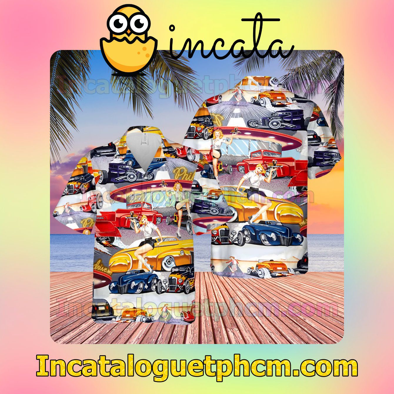 Car Hop Classic Car And Diner Beach Shirt