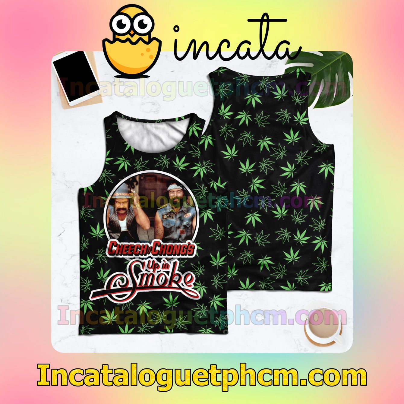 Cheech And Chong's Up In Smoke Weed Leaves Style 2 Racerback Tank
