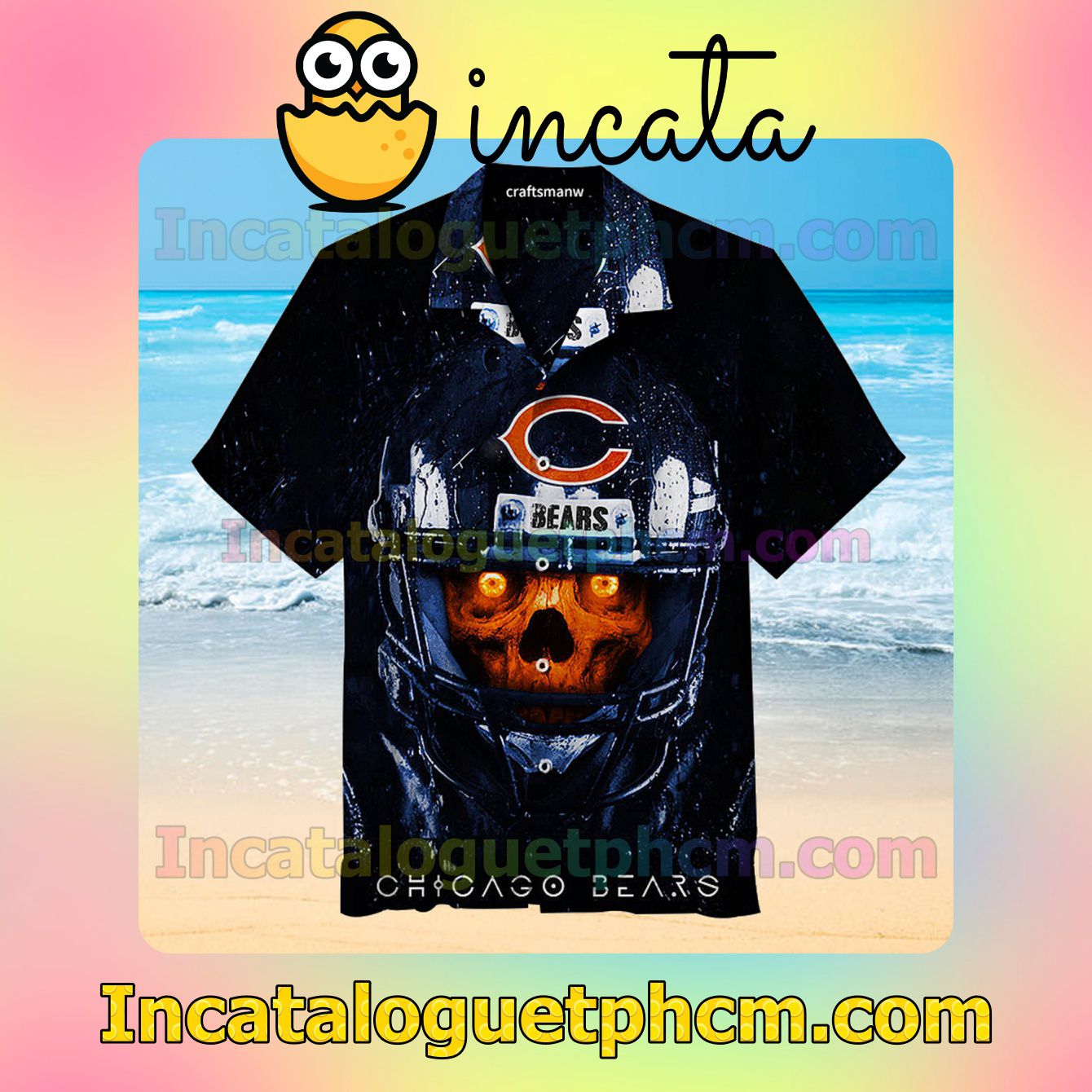 Chicago Bears Skull Print Unisex Vacation Shirt