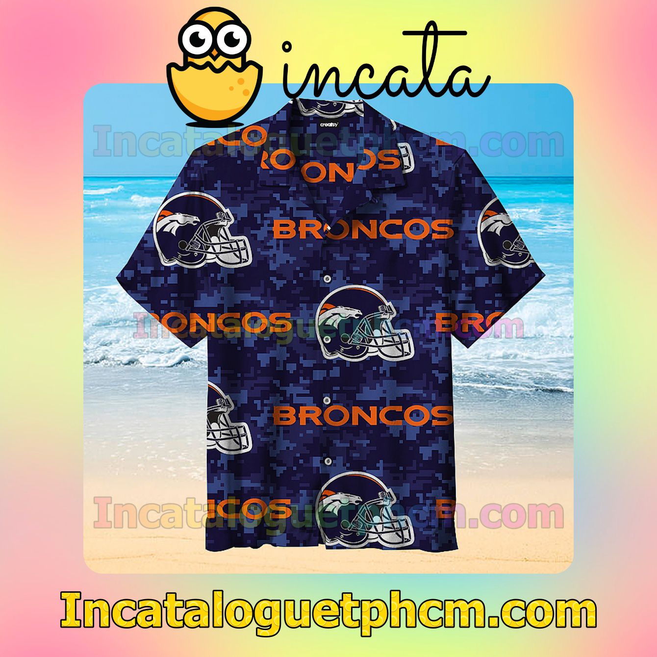 Denver Broncos Helmet Navy Vacation Shirt