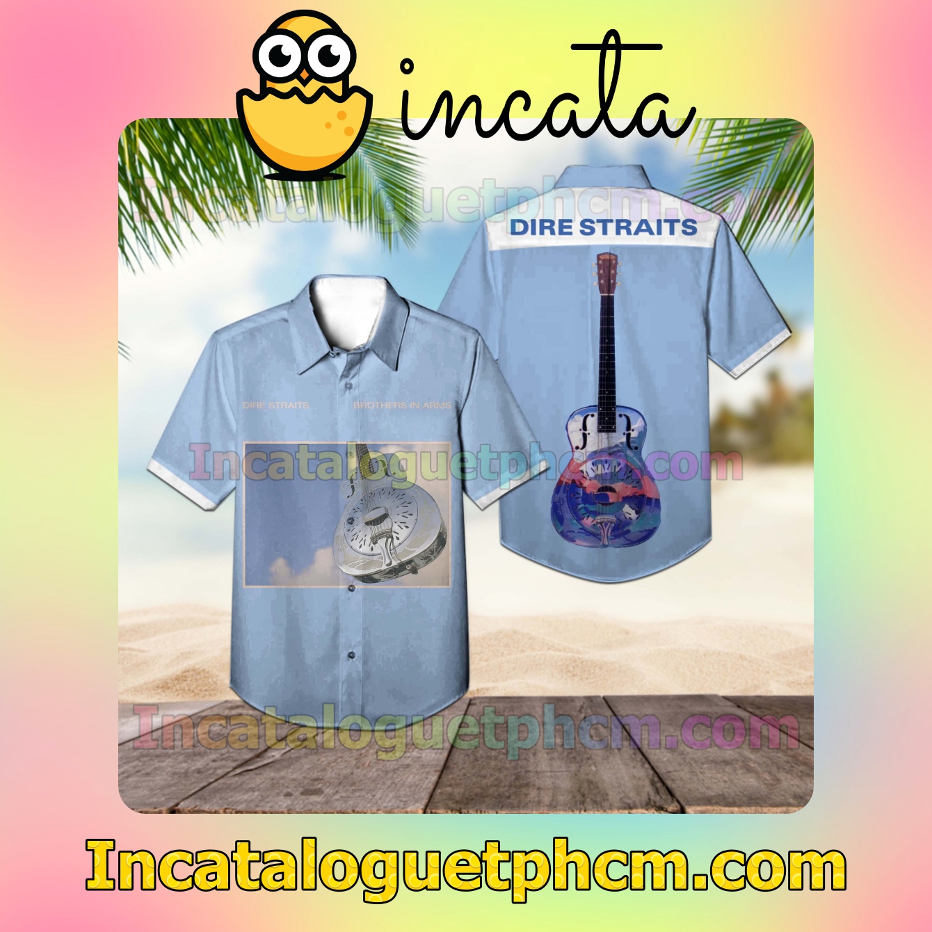 Dire Straits Brothers In Arms Album Cover Light Blue Casual Button Down Shirt