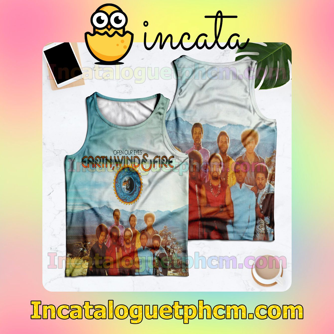 Earth, Wind And Fire Open Our Eyes Album Cover Racerback Tank