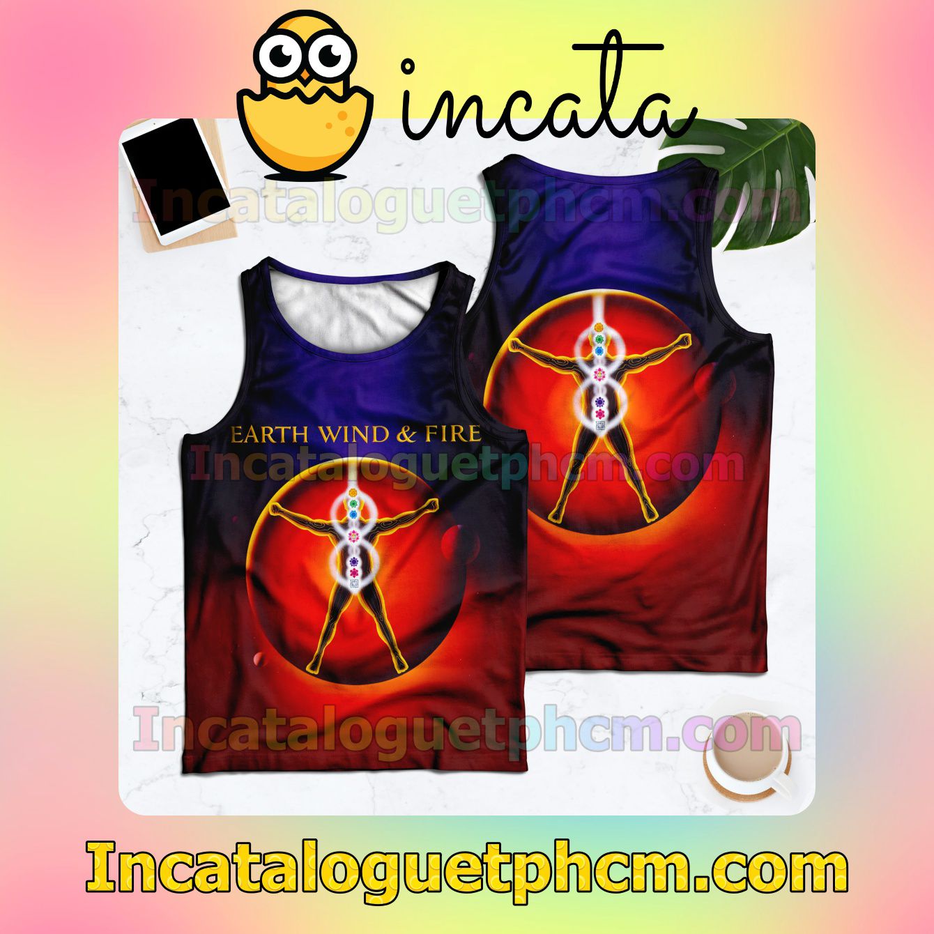 Earth, Wind And Fire Powerlight Album Cover Racerback Tank