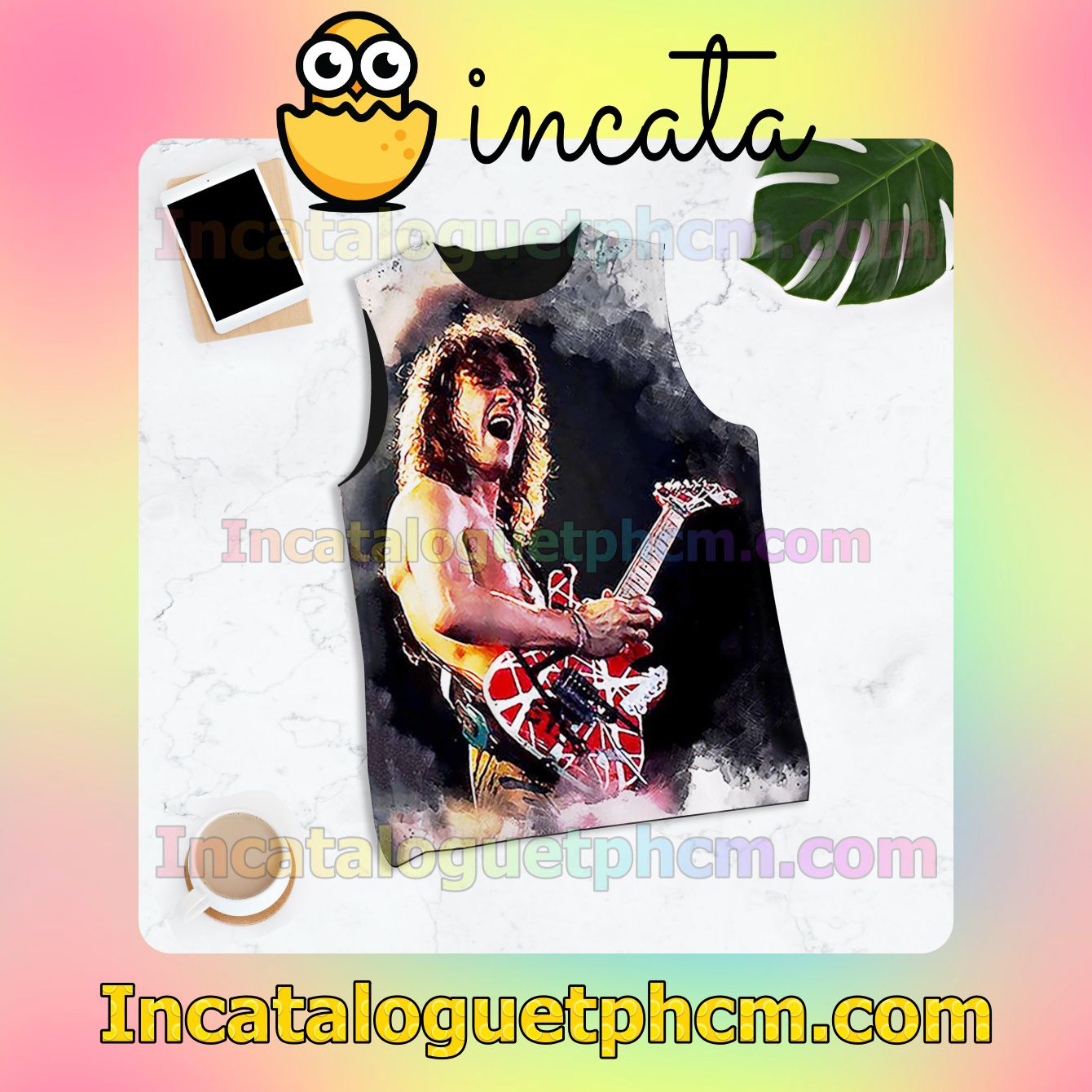 Eddie Van Halen With Guitar Racerback Tank