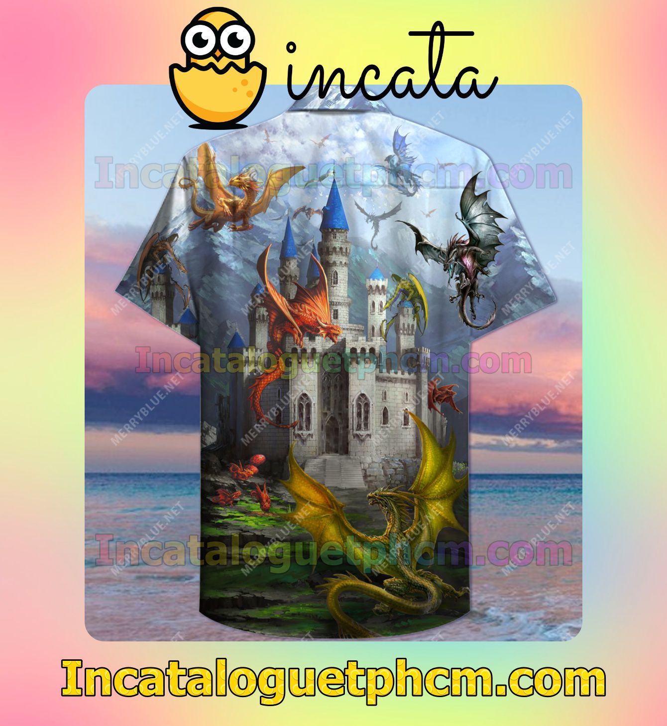 Fantasy Dragons On The Castle Unisex Vacation Shirt