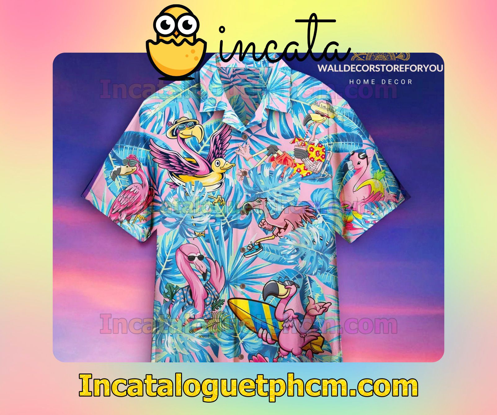 Flamingo Tropical Funny Aloha Beach Shirt