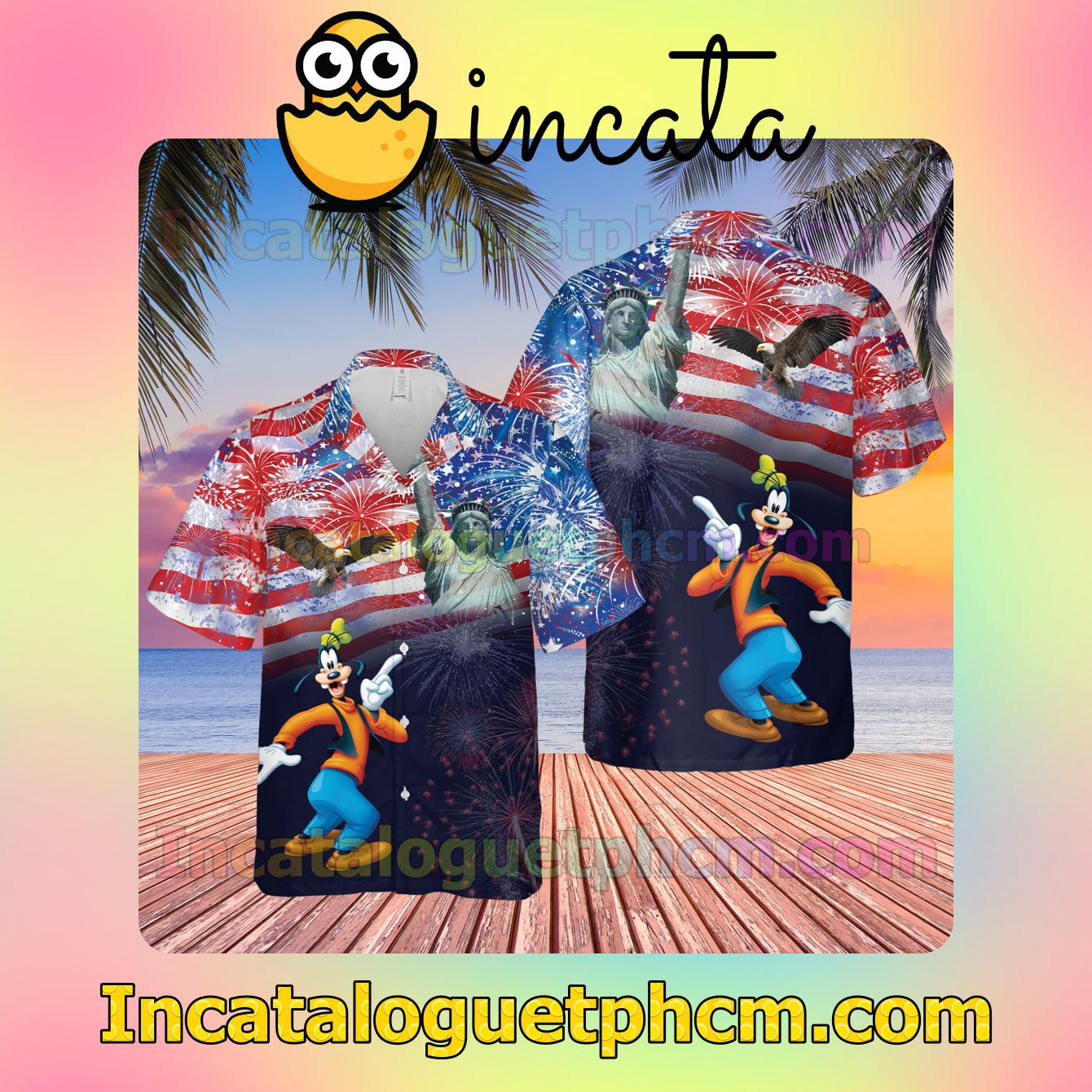 Goofy Us Flag Firework Beach Shirt