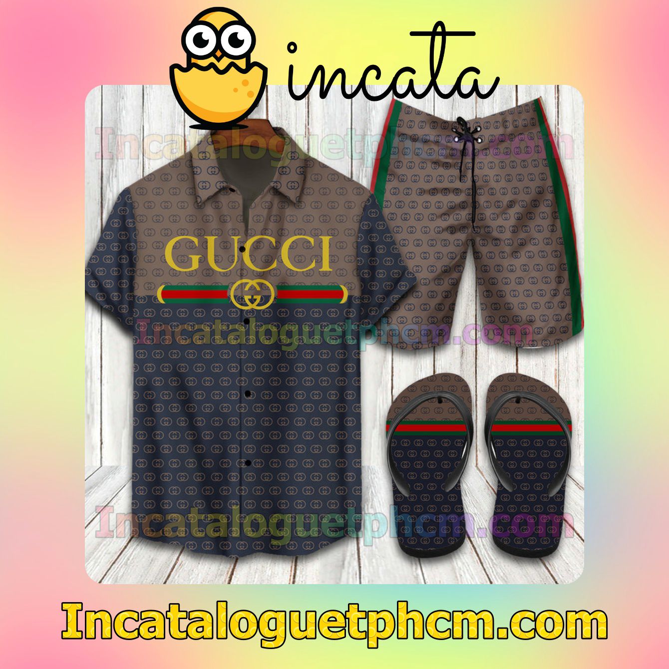 Top Gucci 2022 Brown And Black Aloha Shirt And Shorts