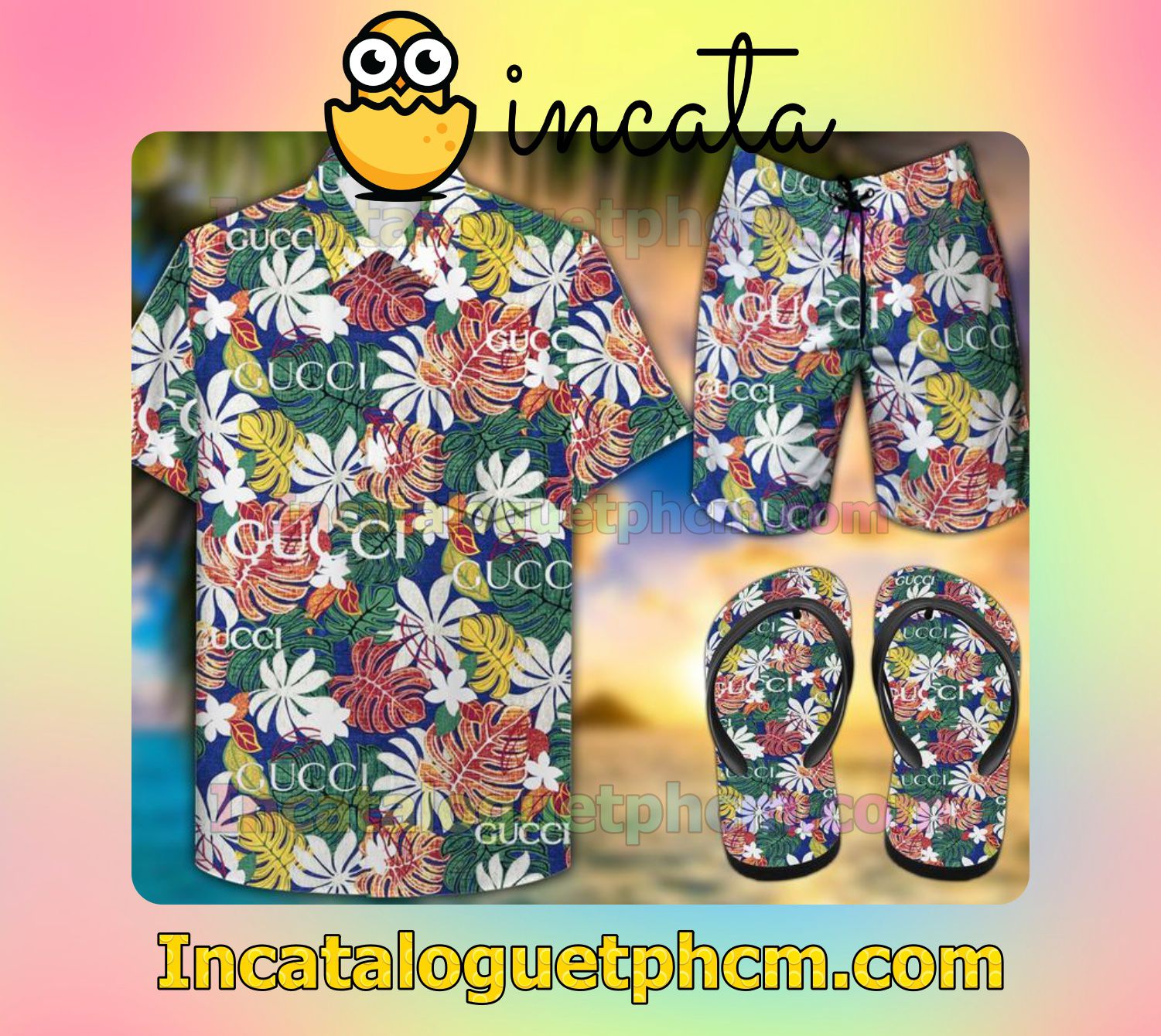 Gucci Color Flower Aloha Shirt And Shorts