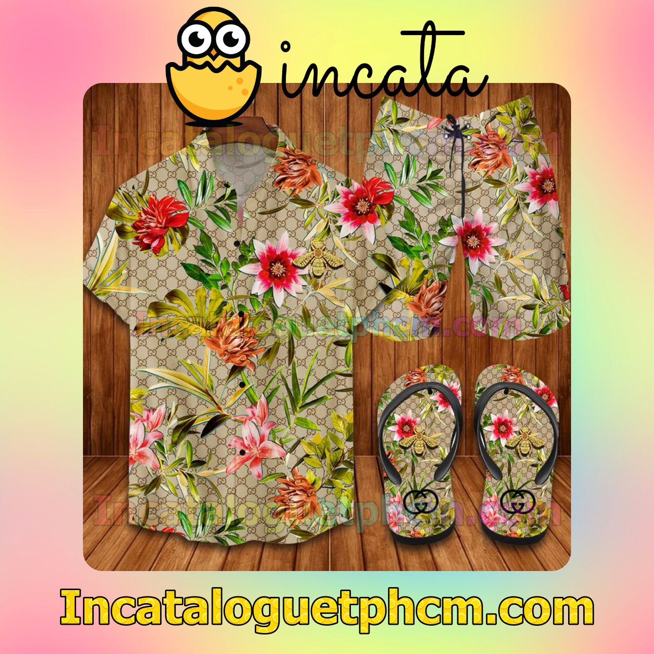 Great Gucci Flip Flowers Aloha Shirt And Shorts