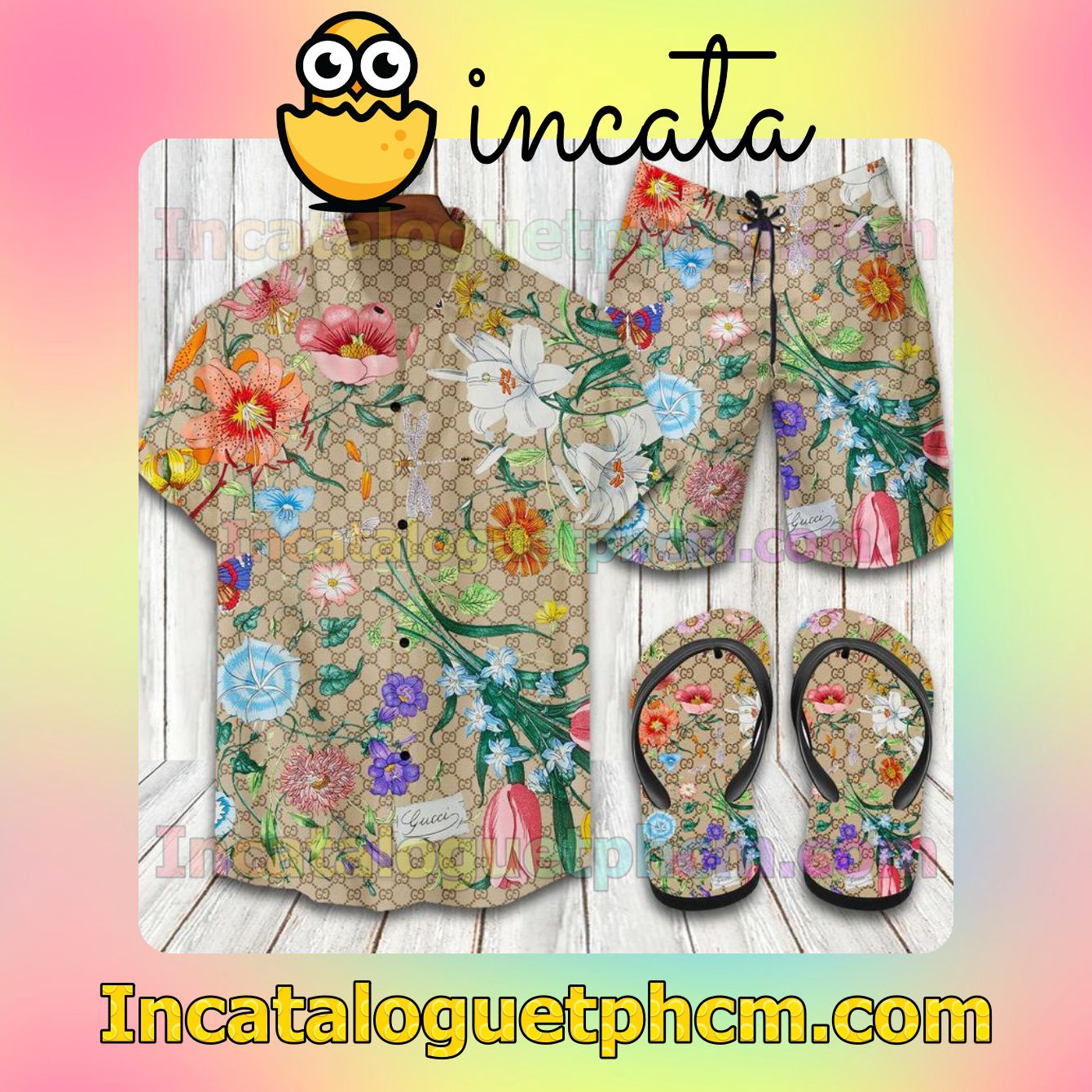 Free Gucci Floral Fabric Aloha Shirt And Shorts