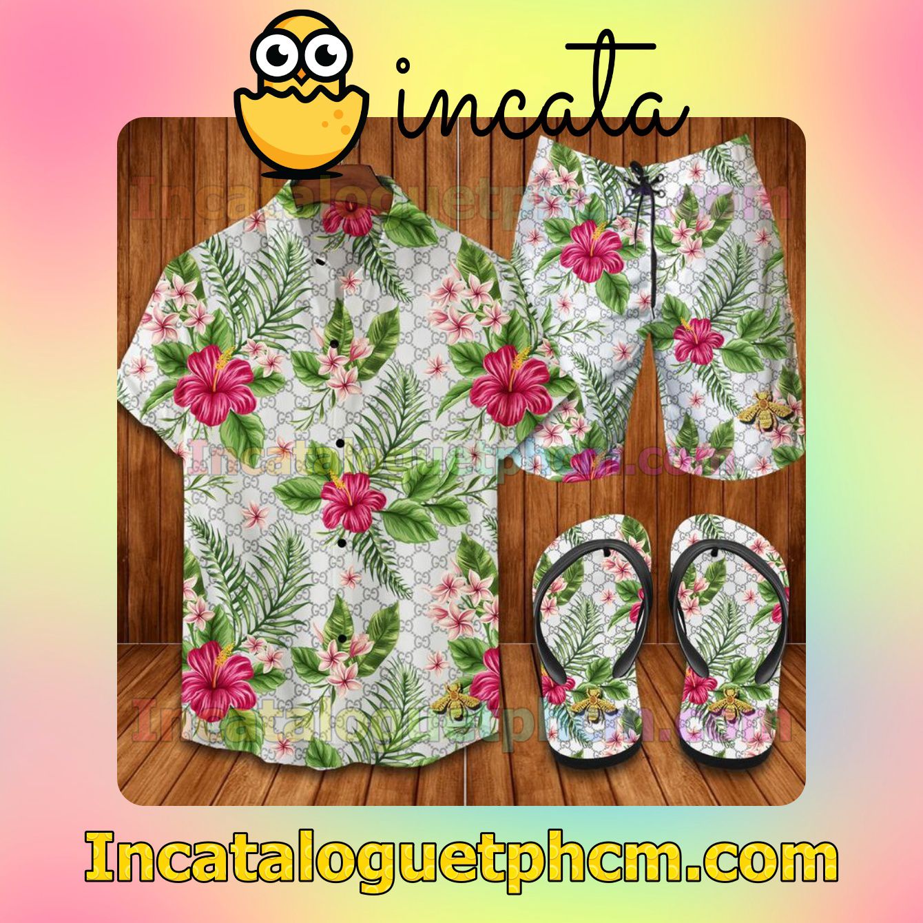 Gucci Hibiscus Flower Aloha Shirt And Shorts