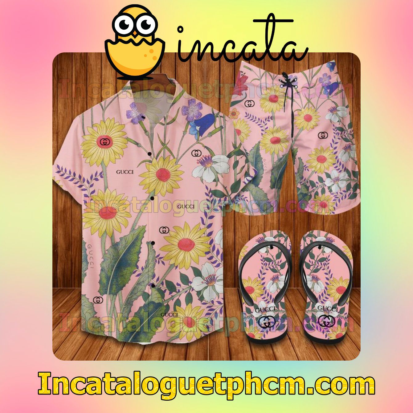 Wonderful Gucci Sun Flower Aloha Shirt And Shorts