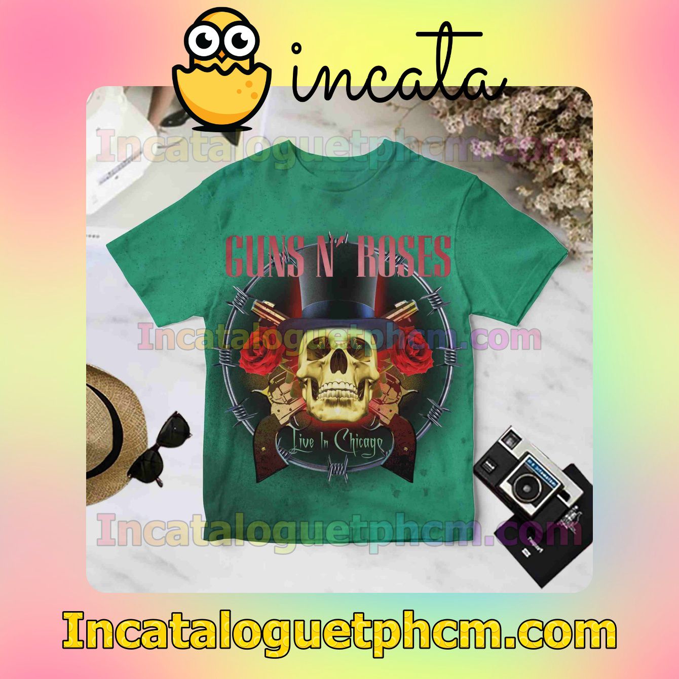 Guns N' Roses Live In Chicago Album Cover Green For Fan Shirt