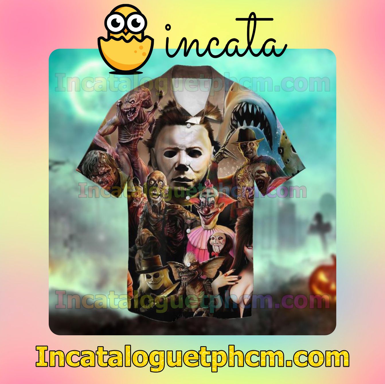 Near you Halloween Characters Horror Movies Combo Aloha Shirt And Shorts