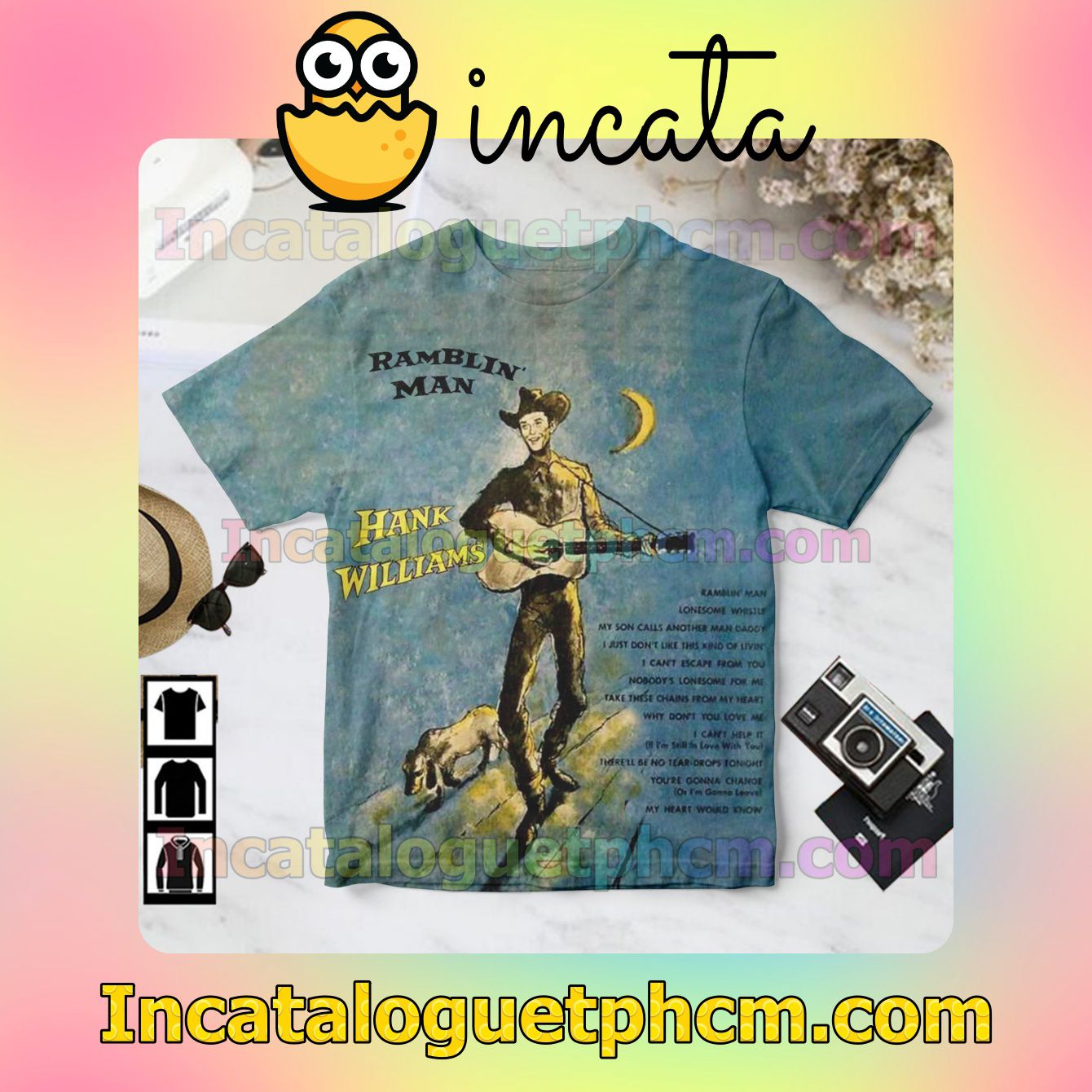 Hank Williams Ramblin' Man Single Cover Blue Gift Shirt