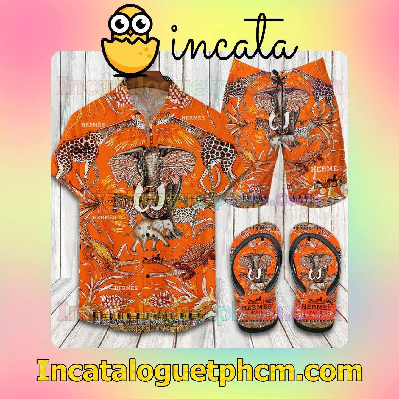 Fast Shipping Hermes Elephant Aloha Shirt And Shorts