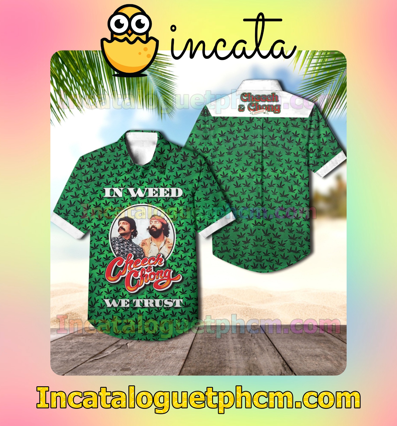 In Weed Cheech And Chong We Trust Green Casual Button Down Shirt