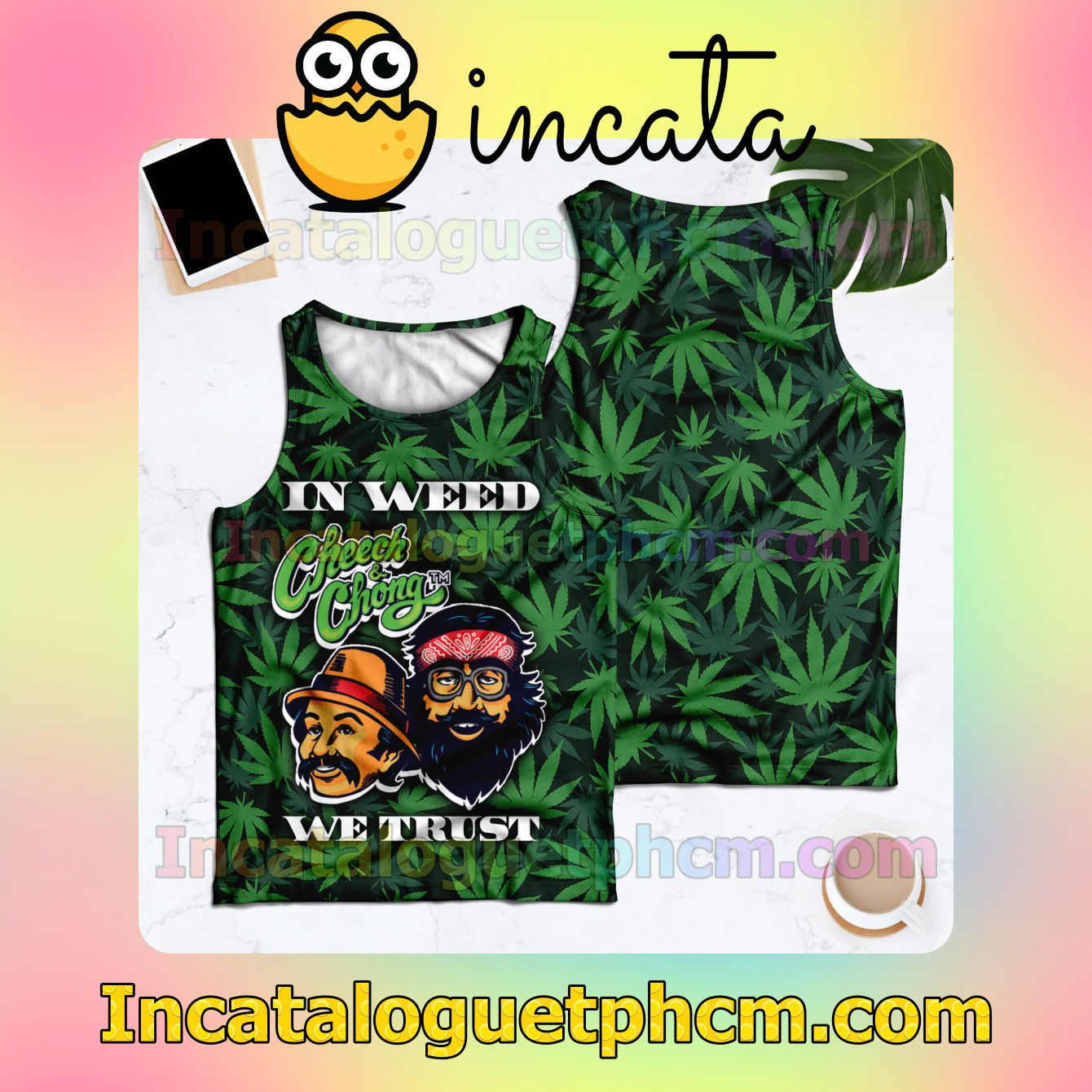 In Weed Cheech And Chong We Trust Racerback Tank