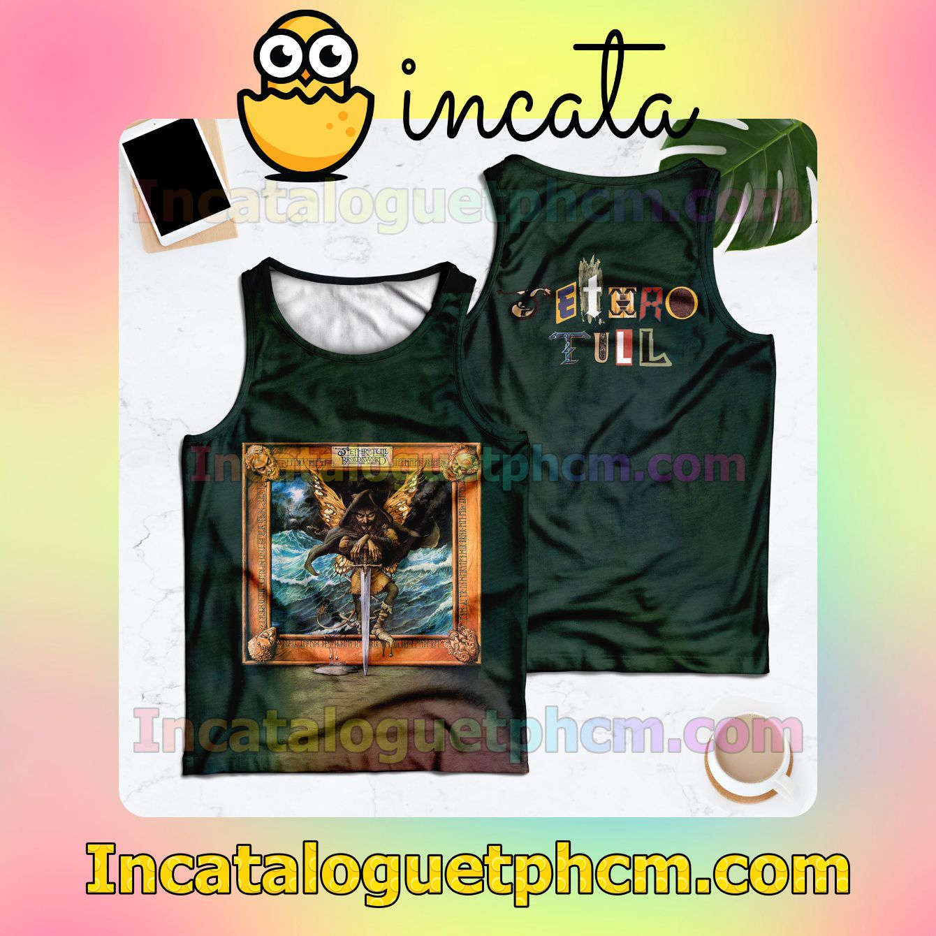 Jethro Tull The Broadsword And The Beast Album Cover Green Racerback Tank