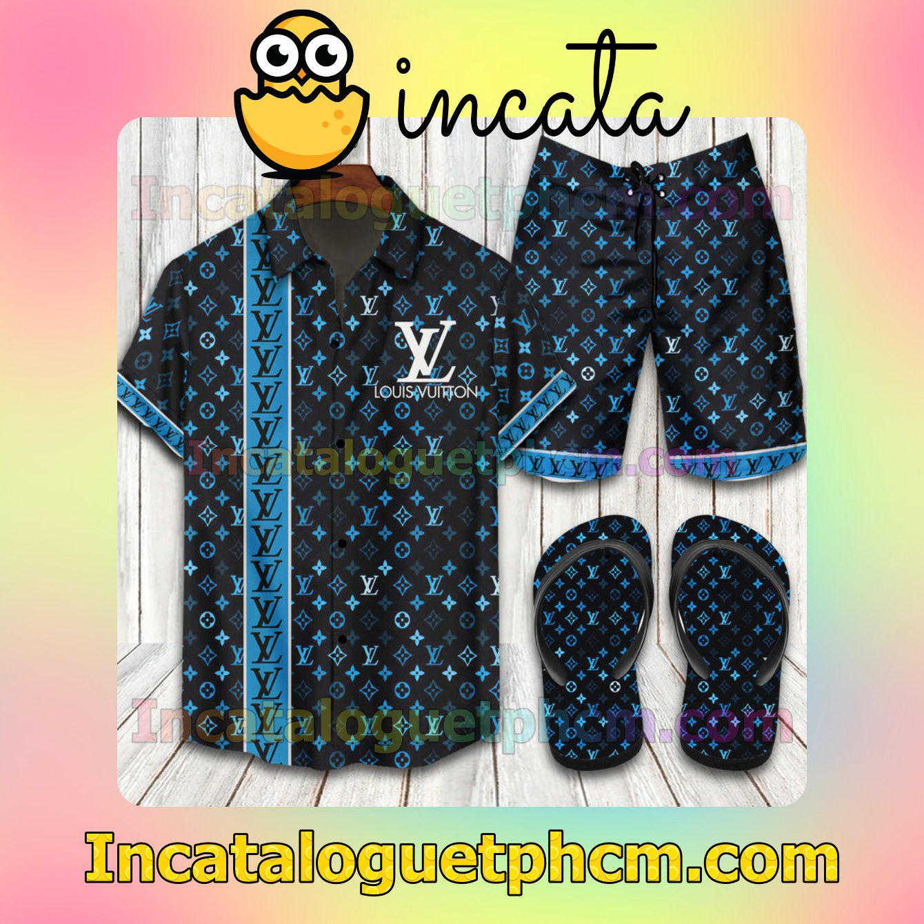 Louis Vuitton 2022 Blue & Black Aloha Shirt And Shorts