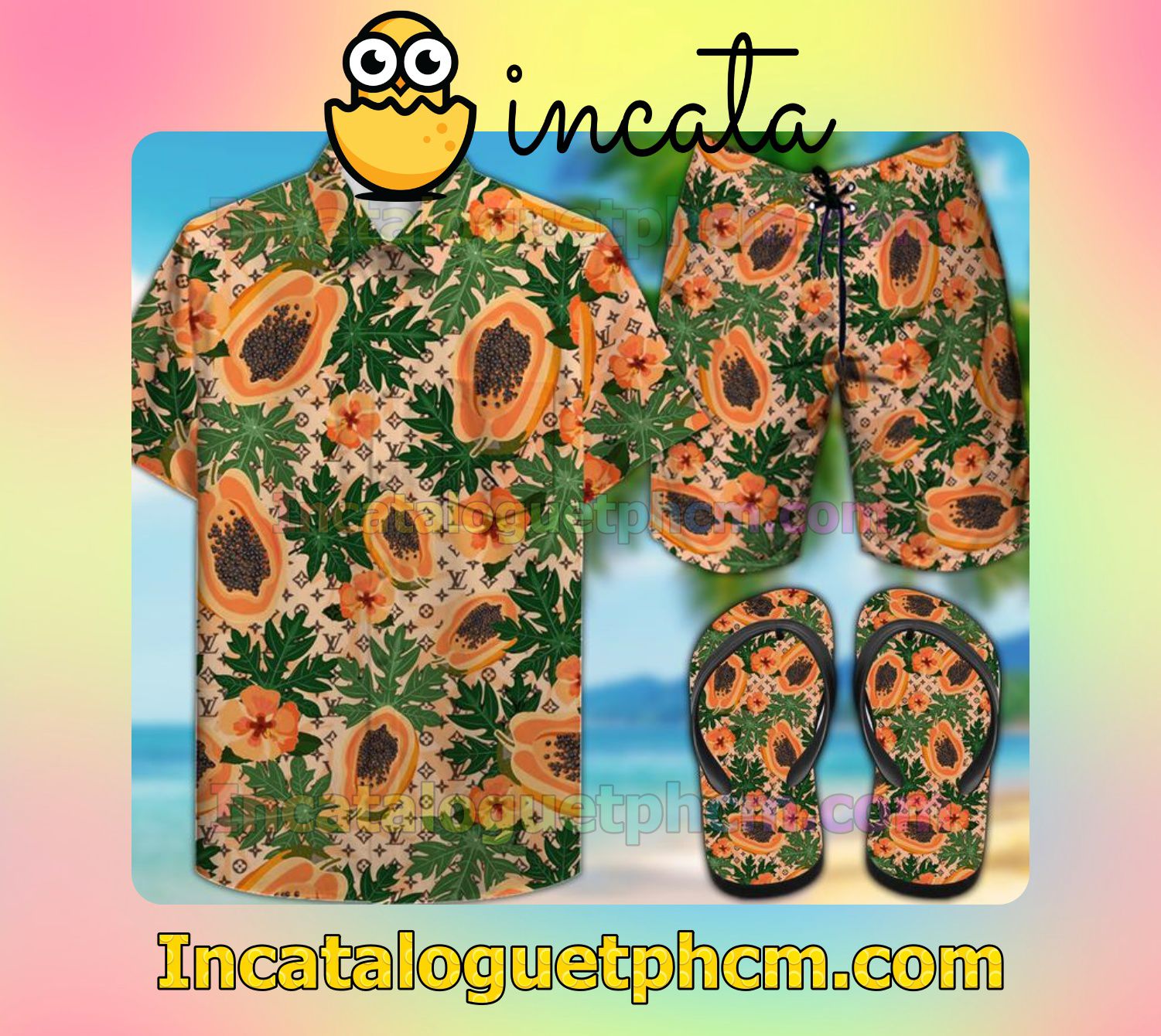 Amazing Louis Vuitton Papaya Aloha Shirt And Shorts
