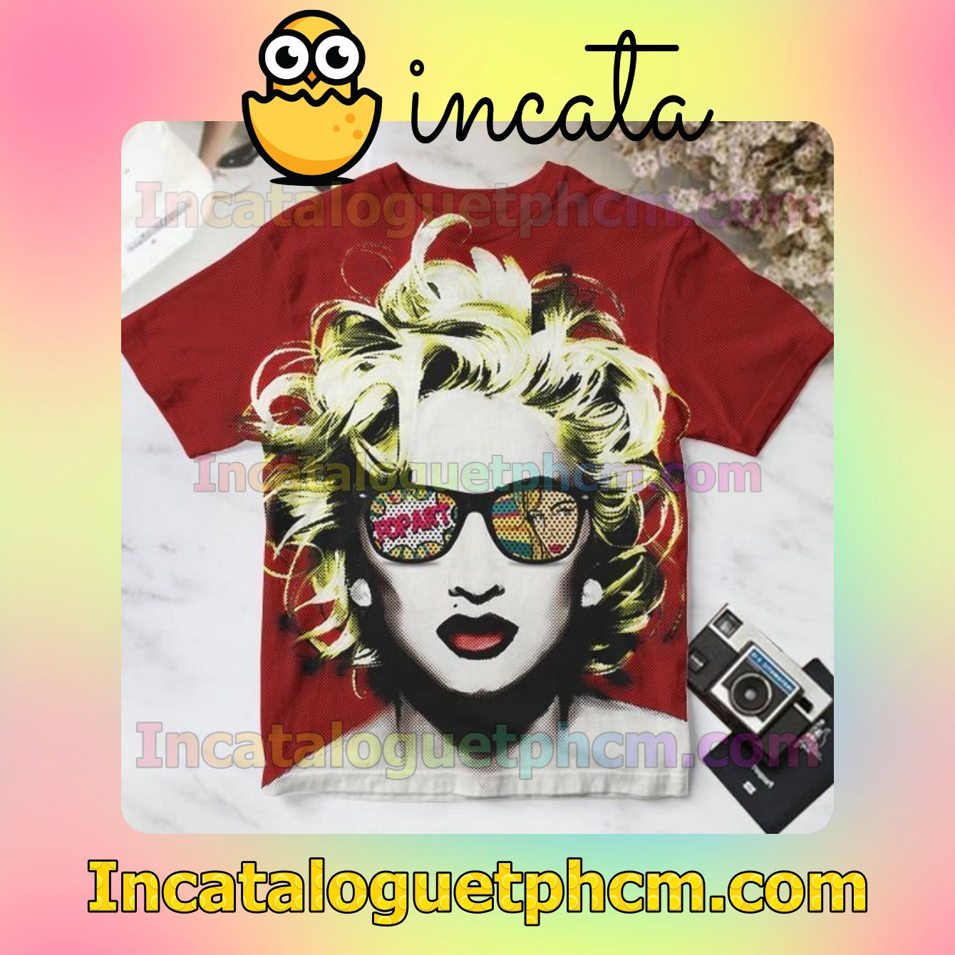 Madonna Wearing Glass Pop Art Red Personalized Shirt