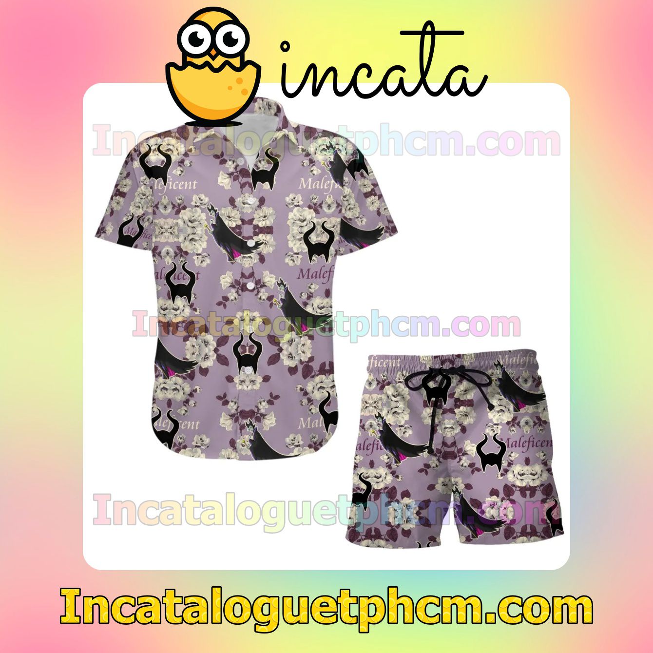 Maleficent Floral Summer Tropical Print Disney Beach Shirt