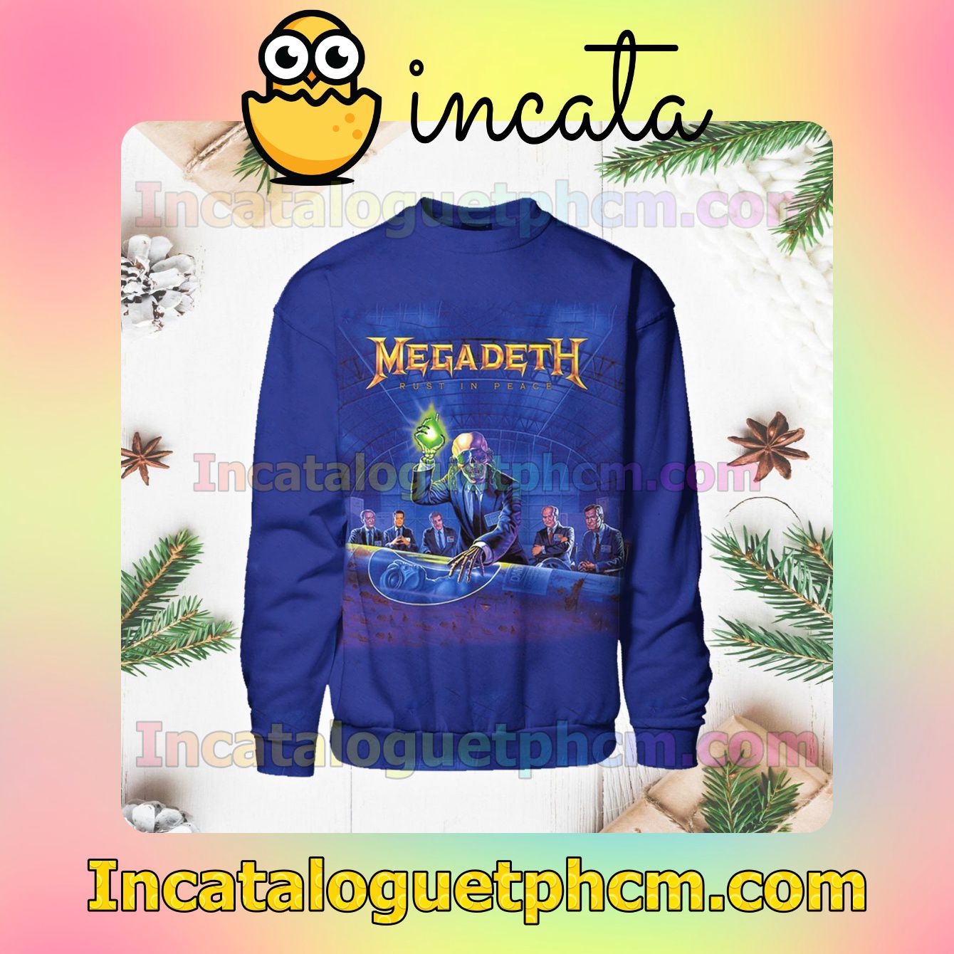 Megadeth Rust In Peace Album Cover Navy Long Sleeve Shirts For Men