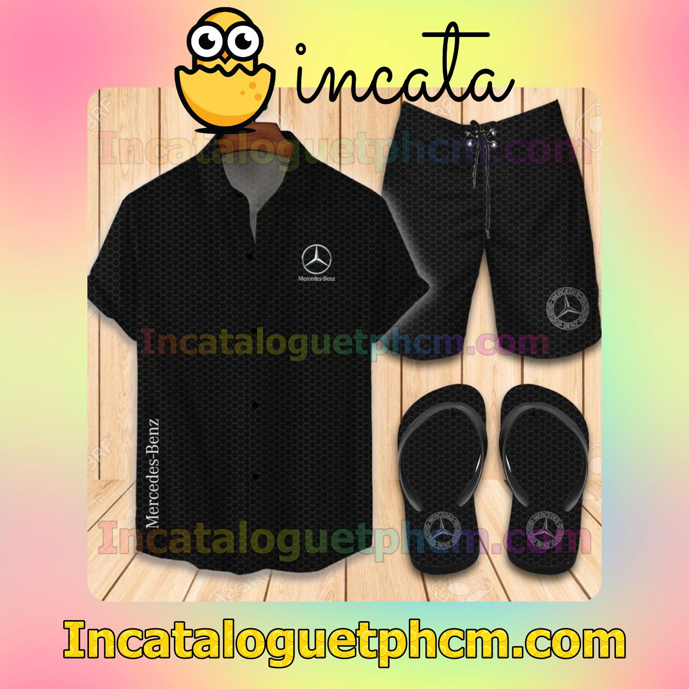 Mercedes Black Aloha Shirt And Shorts