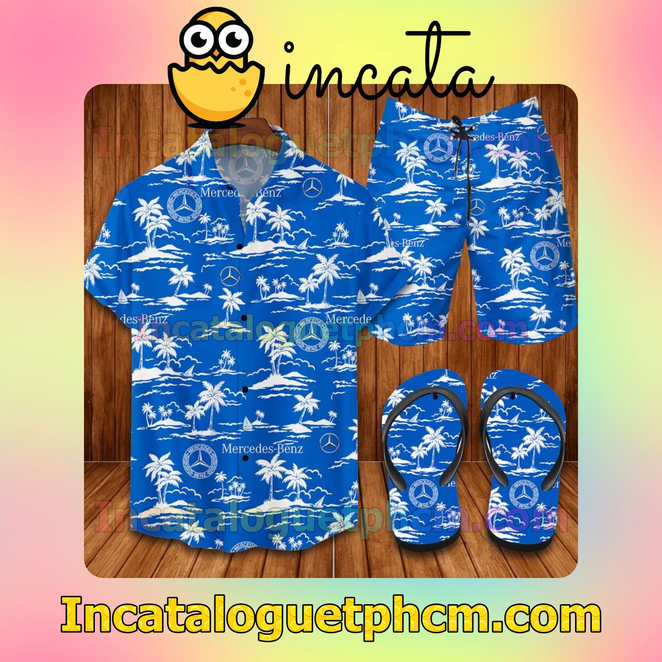 Mercedes Blue Palm Aloha Shirt And Shorts