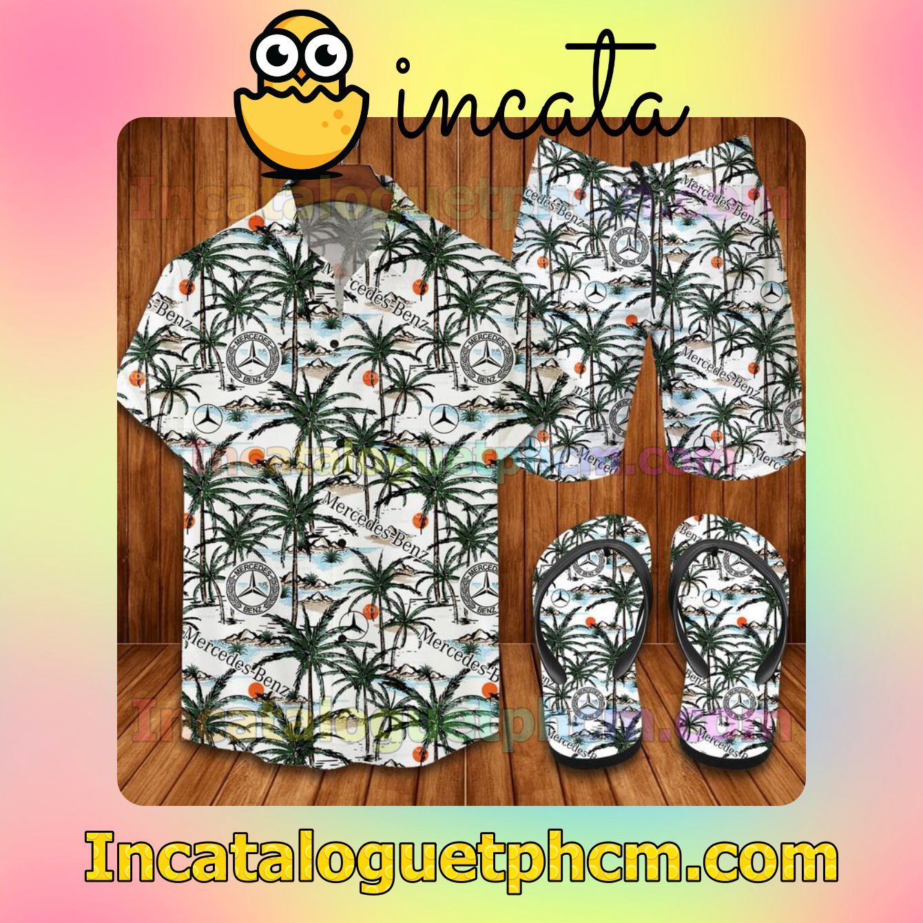 Mercedes Logo Palm Aloha Shirt And Shorts