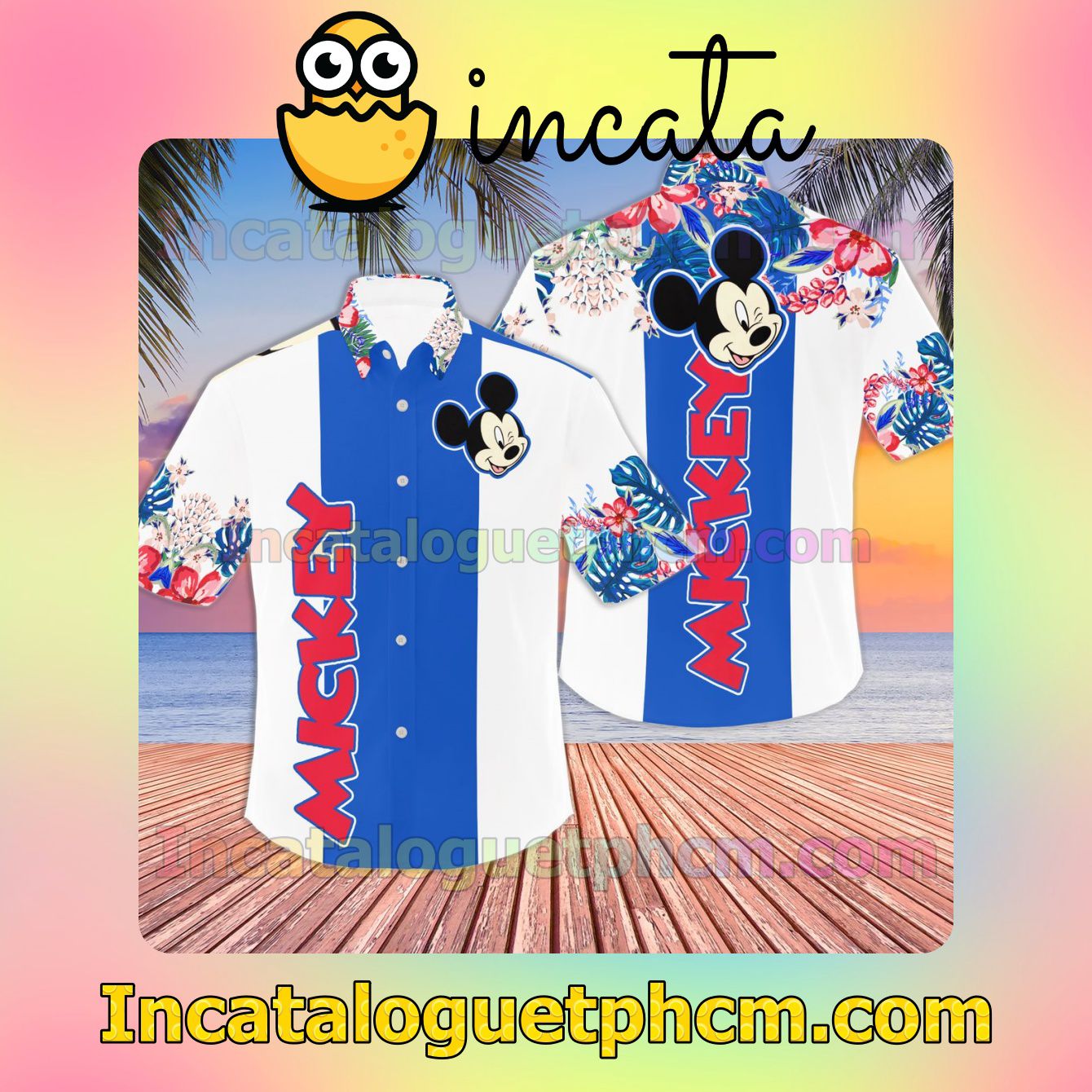 Mickey Floral Stripe Disney Beach Shirt