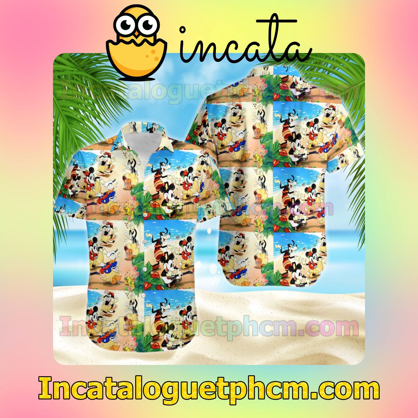 Mickey & Friends Disney Hawaiian Summer Tropical Print Vacation Beach Shirt