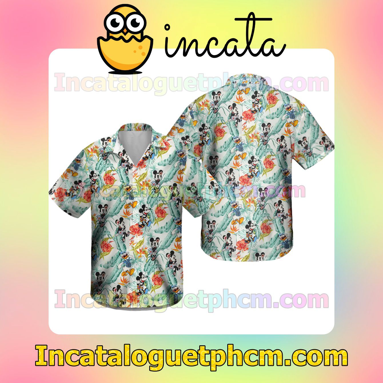 Mickey Minnie Mouse Donald Duck Floral Beach Shirt