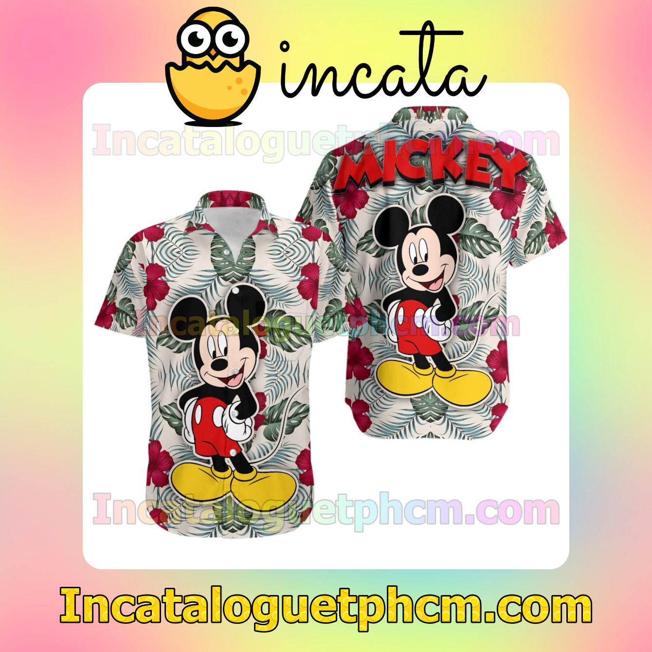 Mickey Mouse Green Floral Disney Beach Shirt