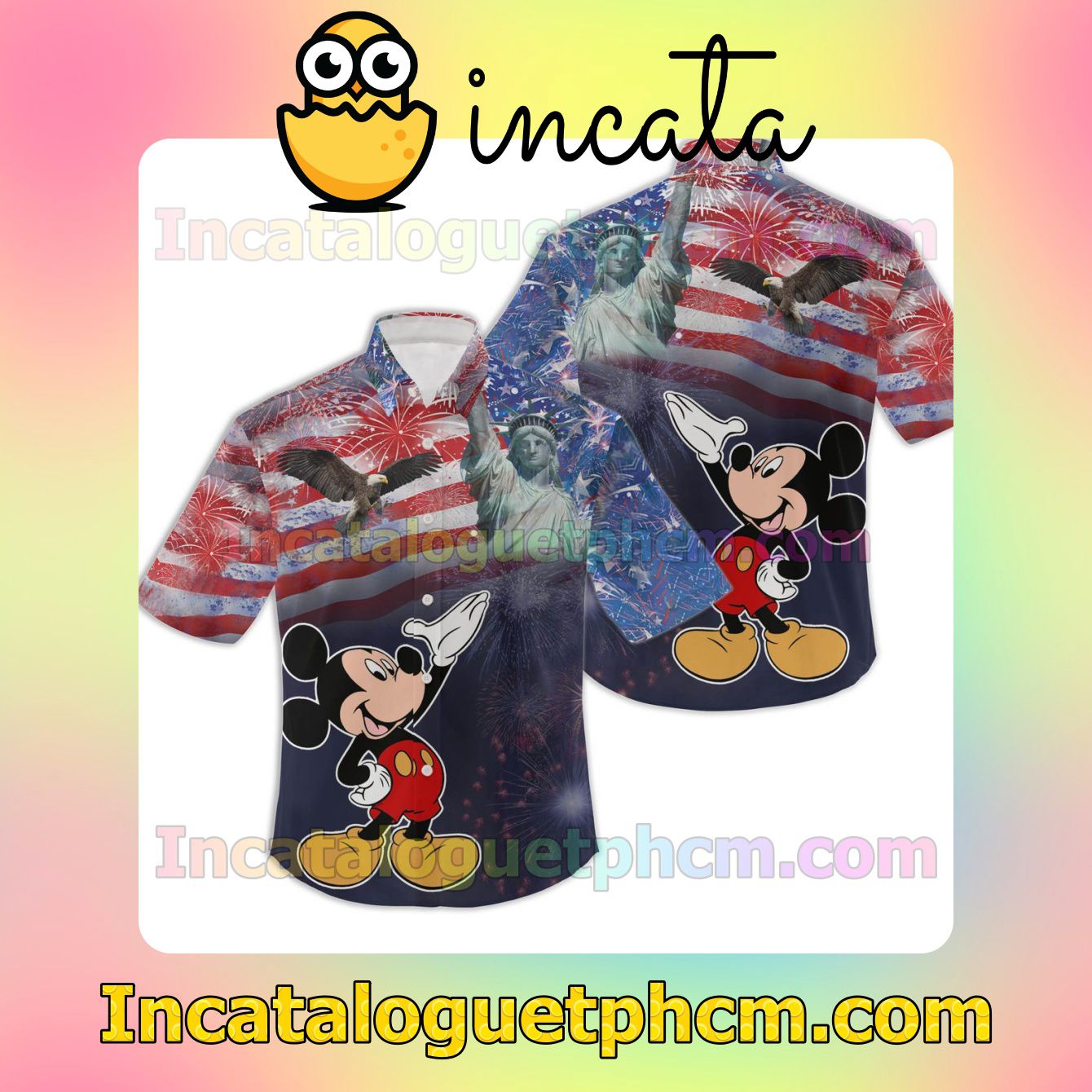 Mickey Mouse Us Flag Firework Beach Shirt