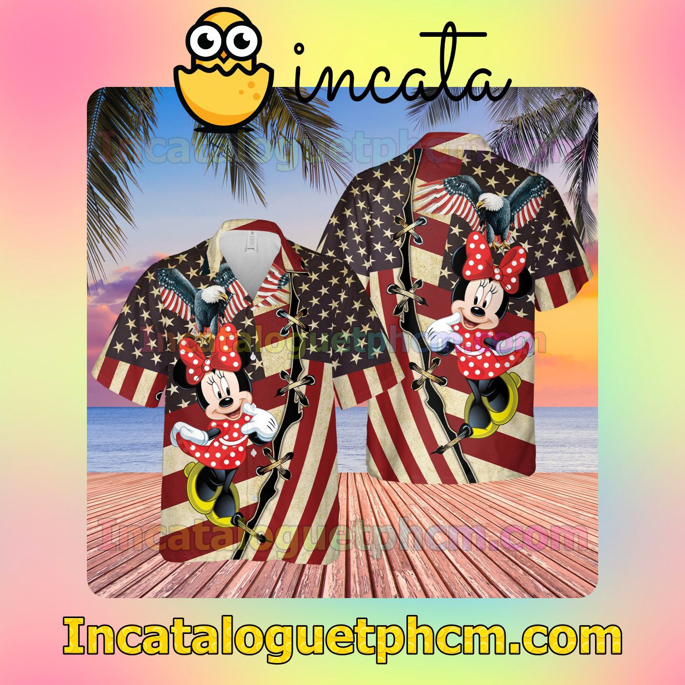 Minnie Mouse 4th July Us Flag Firework Patriot Day Beach Shirt